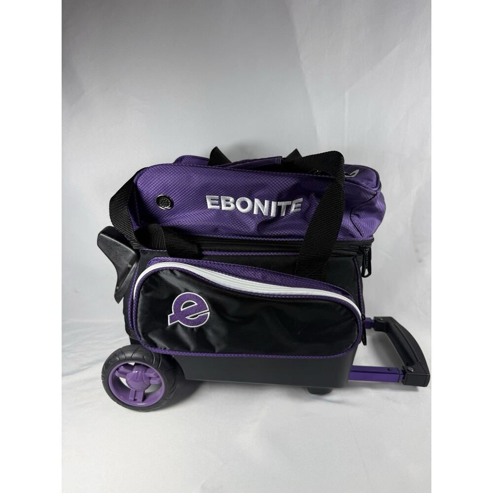 Ebonite Bowling Ball Roller Bag Purple Black Wheeled Travel Case Good Condition